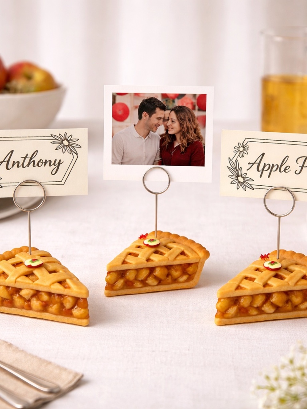Apple Pie Place Card Holders - Set of 2 Hand-Sculpted Clay Table Setting Decor